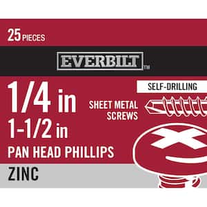 #14 x 1-1/2 in. Phillips Pan Head Zinc Plated Sheet Metal Screw (25-Pack)