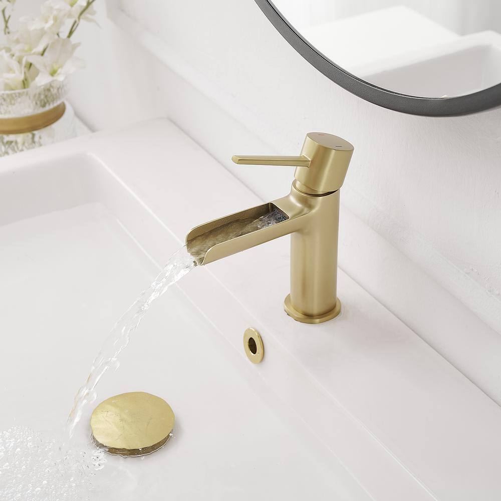 BWE Waterfall Single Handle Single Hole Bathroom Faucet Bathroom Drip-Free Lavatory RV Sink Faucet