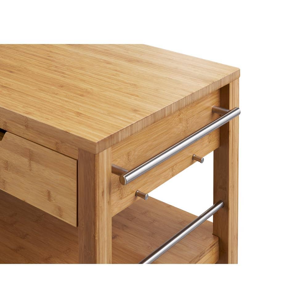 Sleek 48" Bamboo and Stainless Steel Kitchen Island with Casters