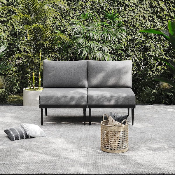 AURA OUTDOOR 2 Piece Metal Outdoor Patio Furniture Set with 2-Single Sofa, Conversation Chair with Grey Cushions and Grey Frame