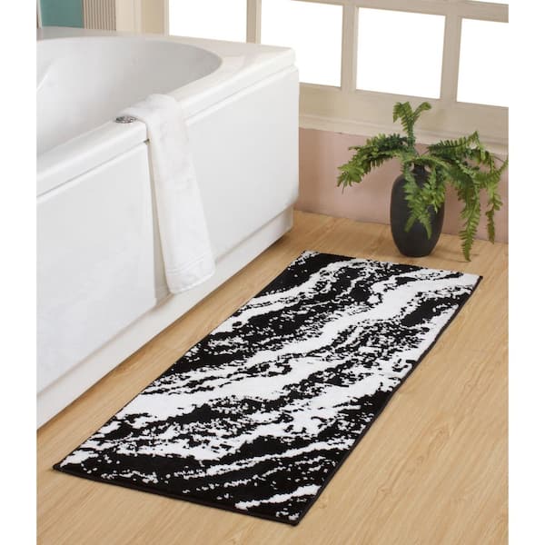 Marble 22 in. X 60 in. Black Micro Knitted Bath Runner Rug