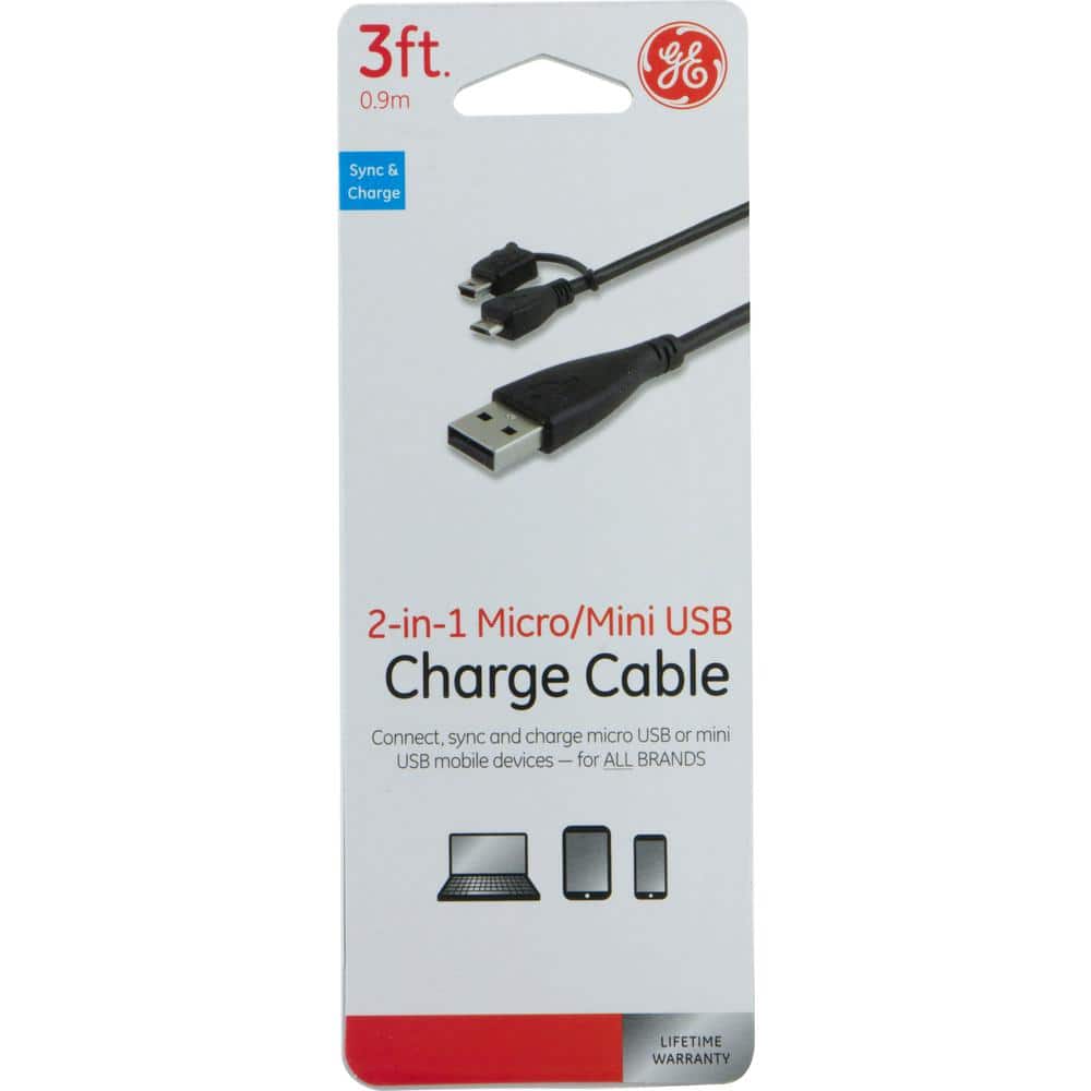 GE 3 ft. USB Micro, Mini Combo Cable with Adapter 34709 - The