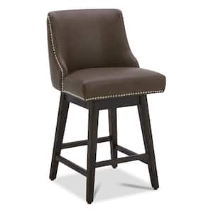 Martin 26 in. Chocolate High Back Solid Wood Frame Swivel Counter Height Bar Stool with Faux Leather Seat(Set of 2)