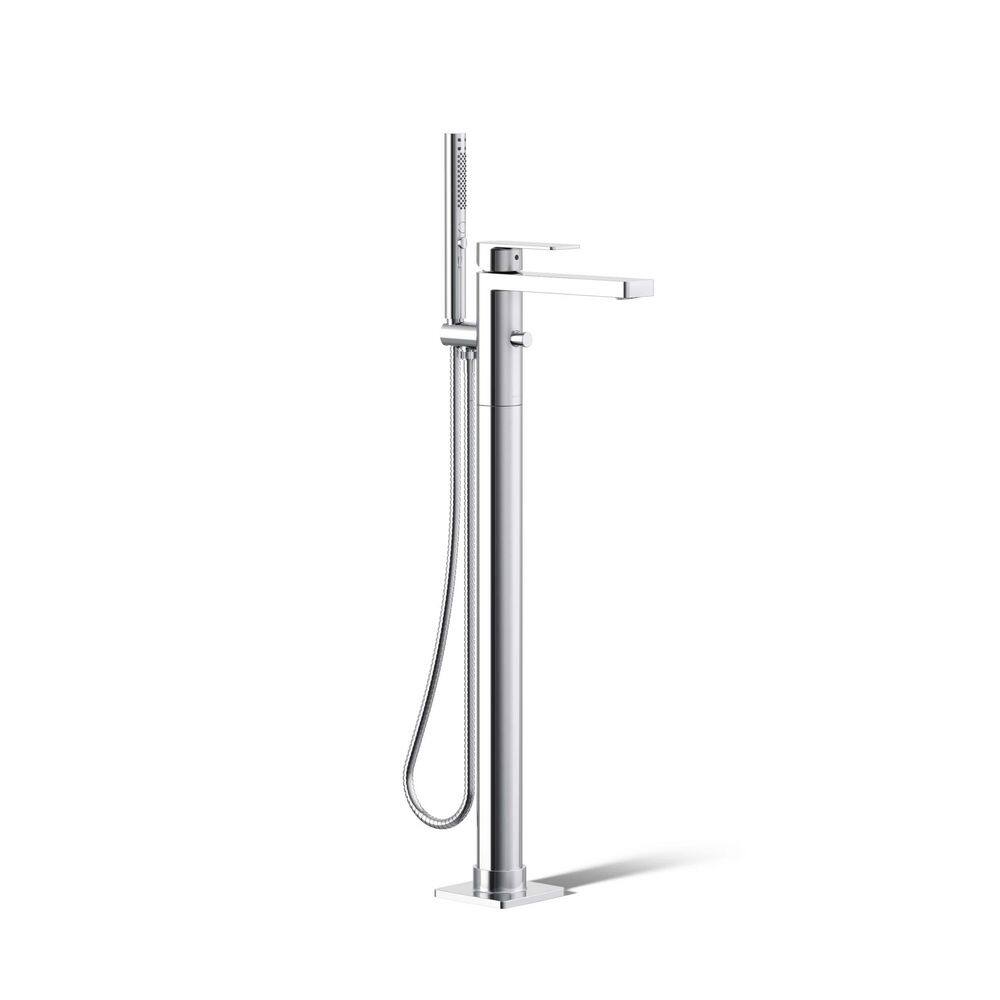 Polished Chrome Floor-Mount Bath Filler with Handshower