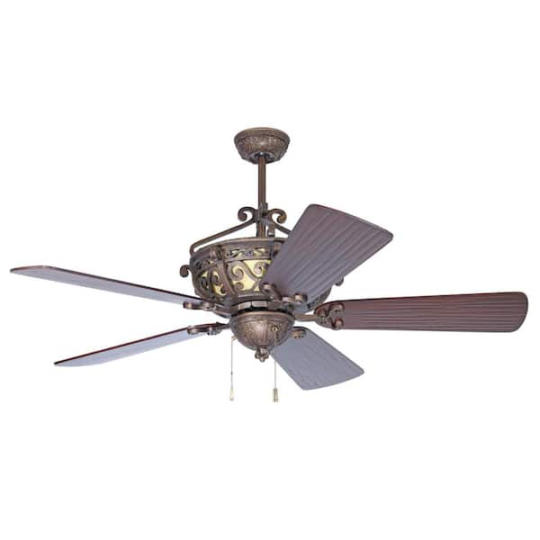CRAFTMADE Toscana 54 in. Indoor Pervuvian Bronze Heavy-Duty Dual Mount Finish Ceiling Fan with Decorative Upper Lighted Housing