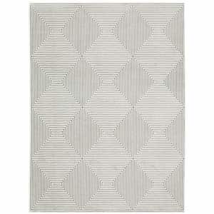 3' X 5' Grey And White Geometric Power Loom Stain Resistant Area Rug