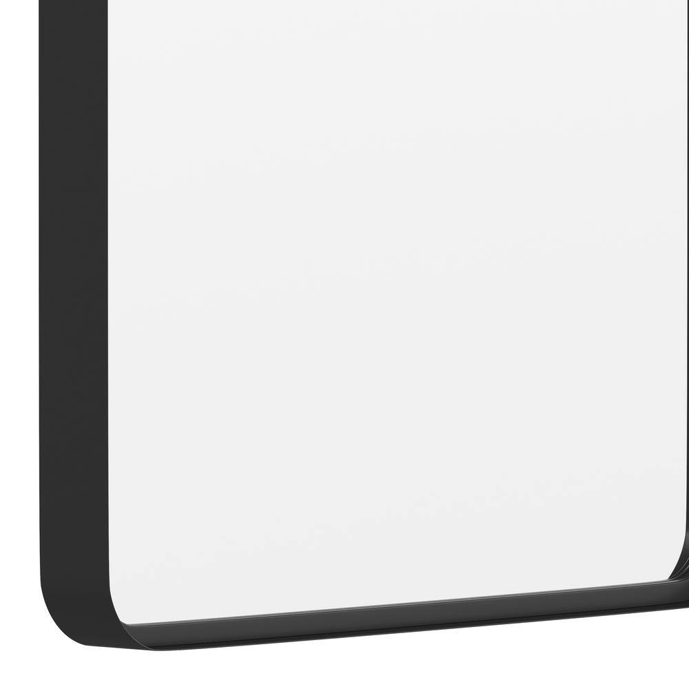 Matte Black Rectangular Wall Mirror with Rounded Corners