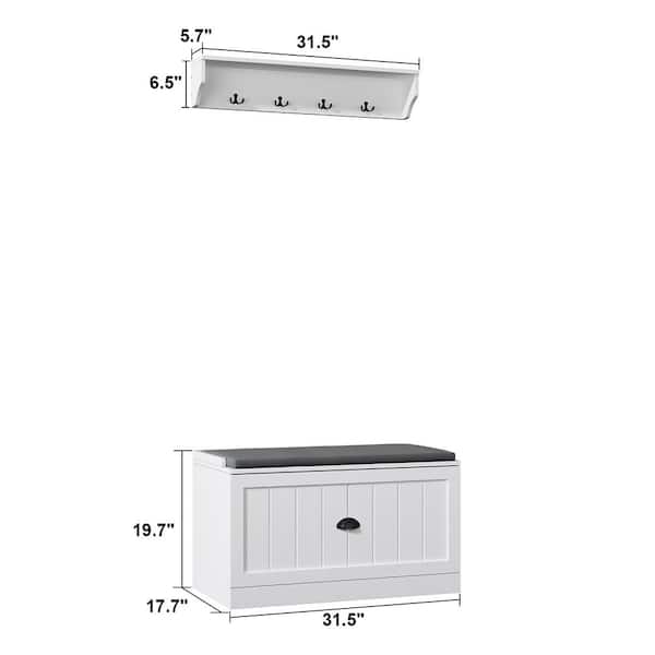 FUFU&GAGA White Wood 3-in-1 Coat Rack Hall Tree Shoe Storage Shoe Bench  With 6-Metal Double Hooks, Shoe Rack and Shelves KF020268-12 - The Home  Depot