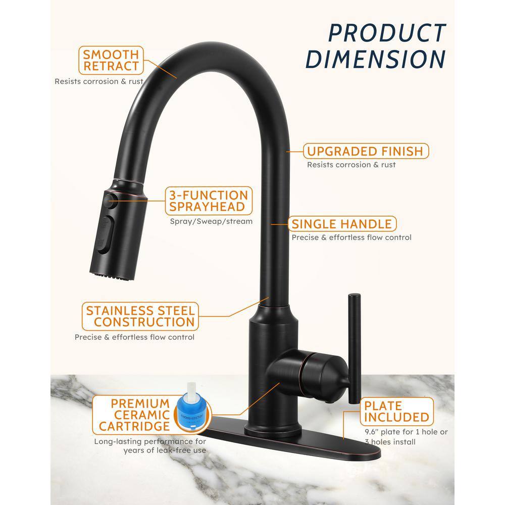 Oil Rubbed Bronze Pull Down Kitchen Faucet with Pull-out Spray