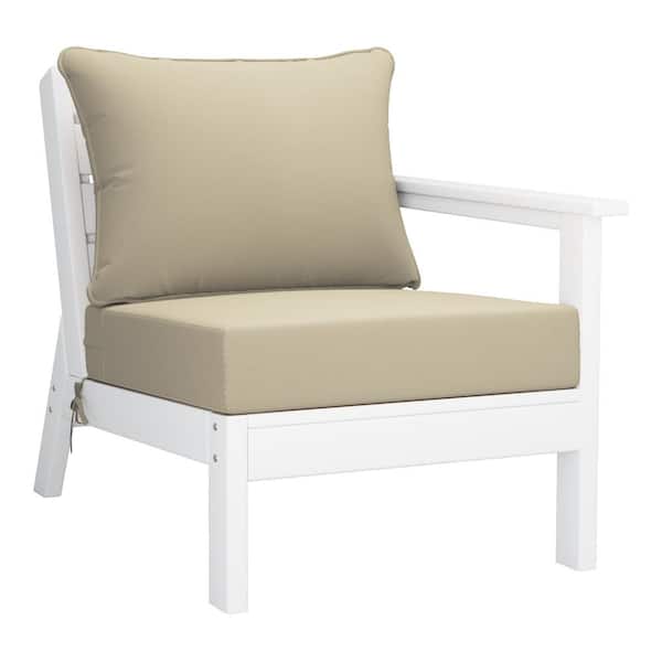 Westin Outdoor Birchwood Outdoor Patio Deep Seating Right Facing Arm HDPE Lounge Chair in White with Beige Cushions