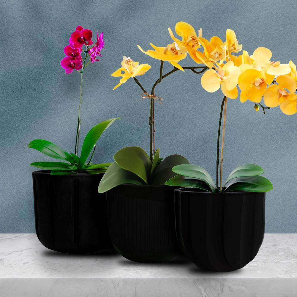 Black Polyethylene Resin Egg-Shaped Decorative Planter Set