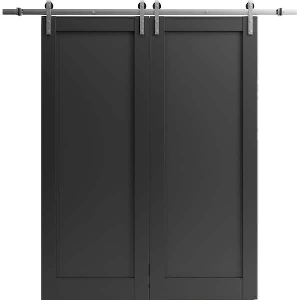 18 in. x 96 in. 2 Panel Black Matte Solid MDF Sliding Barn Door with Hardware Kit