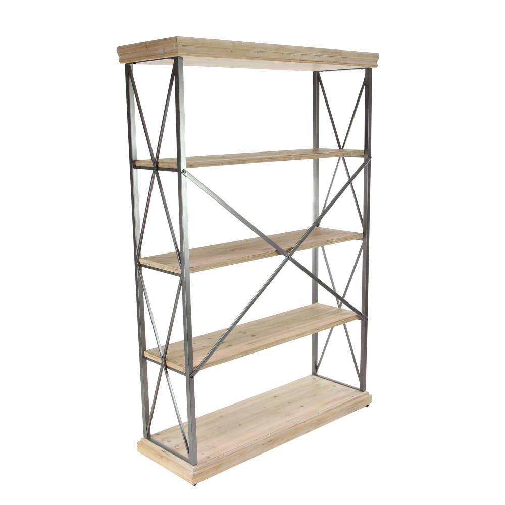 Industrial Brown Wood and Metal 5-Tier Shelving Unit