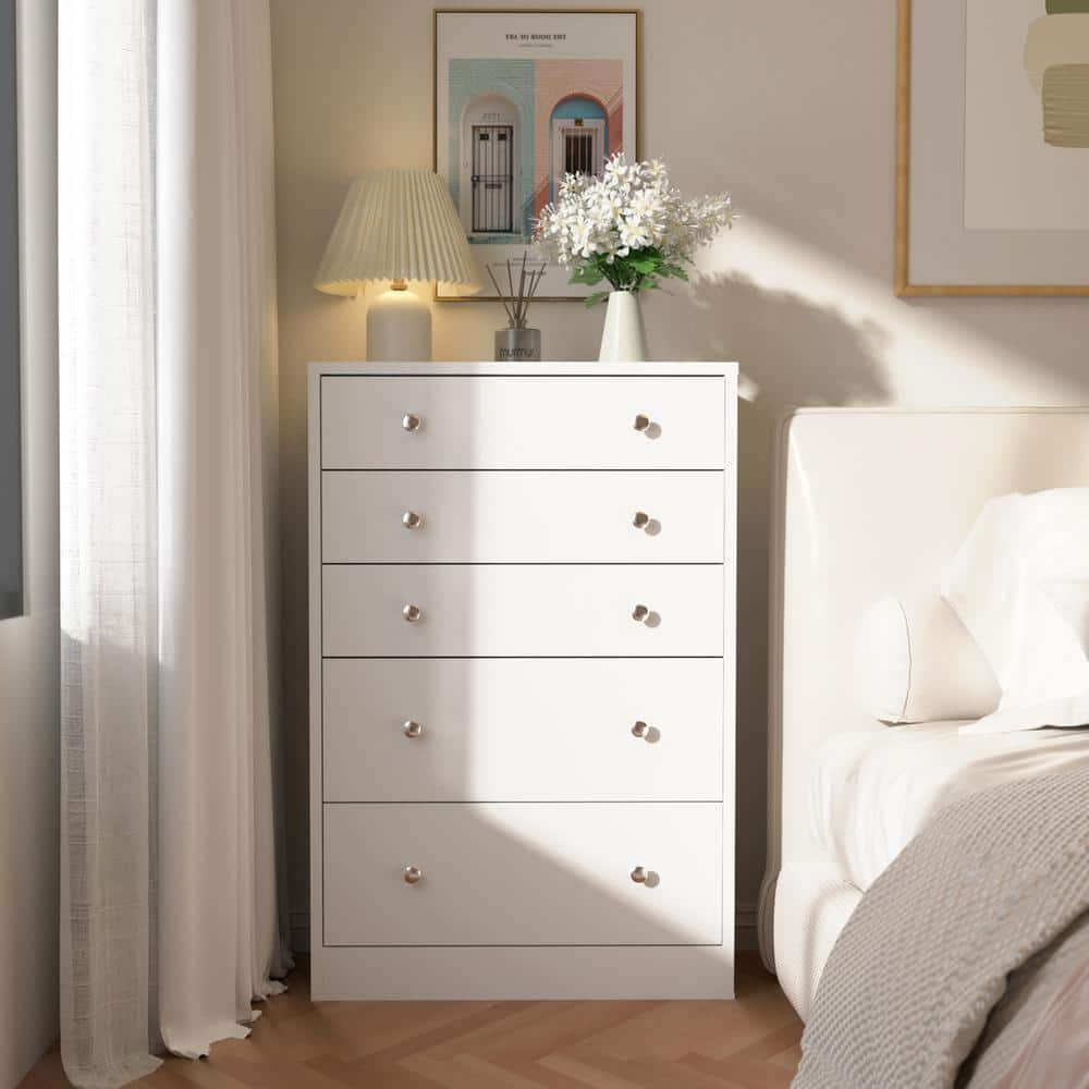 VEIKOUS Oversized 5Drawer White Dressers Chest of Drawers with 2 Large