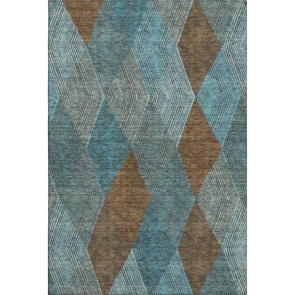 Mayfield Premium Machine Washable Abstract AMF962 Teal 2 ft. 6 in. x 3 ft. 10 in. Area Rug