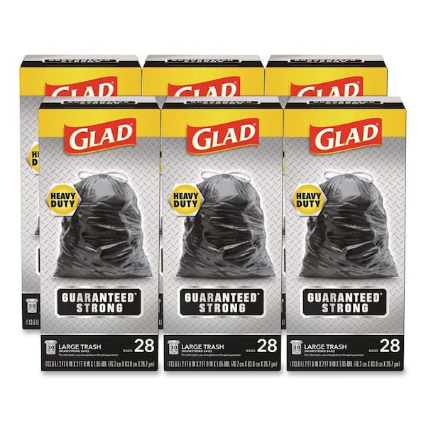 30 in. x 33 in. 30 Gal. 1.05 mil Black Drawstring Large Trash Bags (28-Bags/Box, 6-Boxes/Carton)