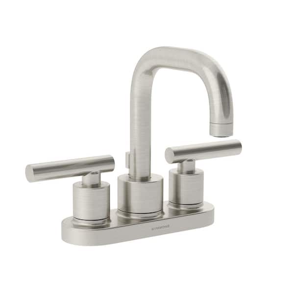 Symmons Dia 4 in. Centerset 2-Handle Mid-Arc Bathroom Faucet with Drain Assembly in Satin Nickel