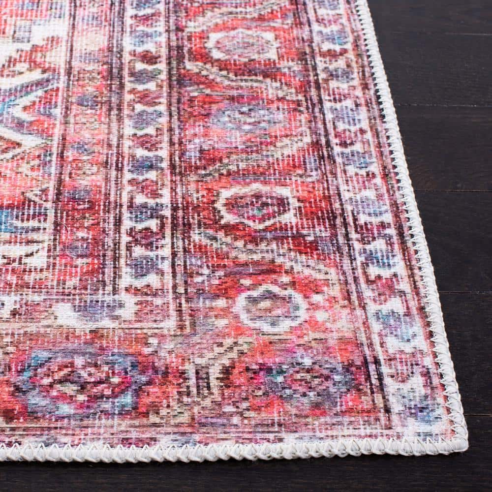 Red and Navy Rectangular Chenille Area Rug