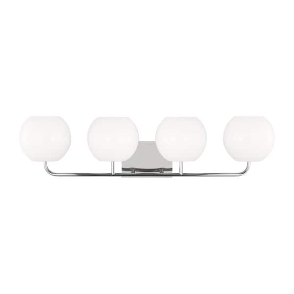 Doraville Extra Large 34 in. 4-Light Chrome Bathroom Vanity Light with Opal Glass Shades