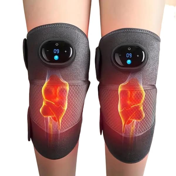 3-in-1 Relax and Rejuvenate Heated Knee Massager Brace Wrap, Vibrating Heat Pad for Knee, Black, Set of 2