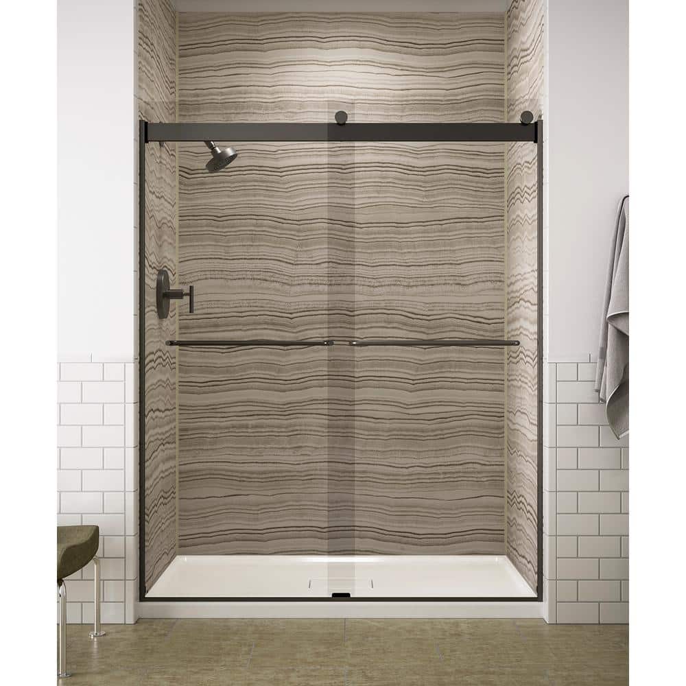 Levity Collection K-706015-L-ABZ 59.62"" x 74"" Sliding Shower Door with 0.25"" Crystal Clear Glass and Towel Bars in Anodized Dark -  Kohler