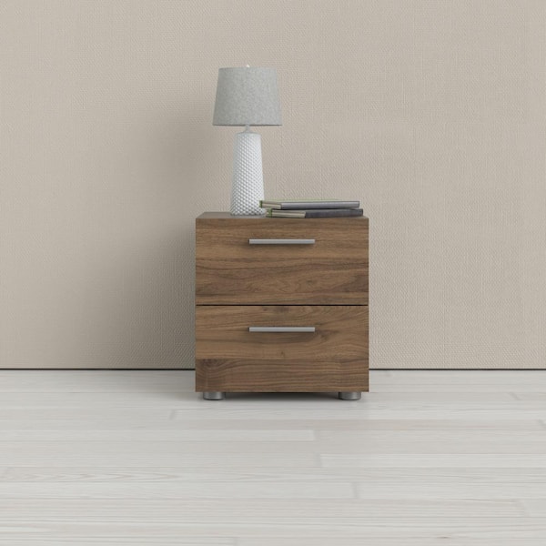 Tvilum Austin 2Drawer Walnut Nightstand 16.65 in. H x 15.75 in. W x 15.85 in. D 70070dj The