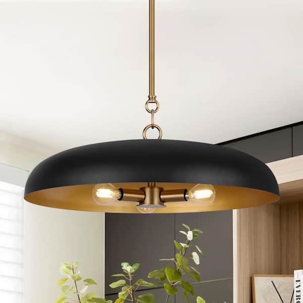 19.75 in. 3-Light Modern Black Dome Hanging Pendant Light for Kitchen Island