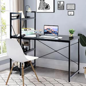 47.5 in. W Computer Desk Writing Desk Study Table Workstation with 4-Tier Shelves Black