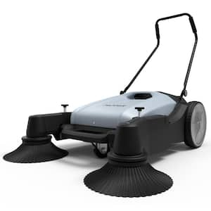 Walk-Behind Outdoor Hand Push Sweeper - 10.5 Gal. Capacity and 36 in. Sweeping Width in Grey