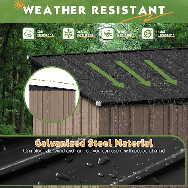 Tozey 8 ft. W x 6 ft. D Brown Slanted-Roof Shed Galvanized