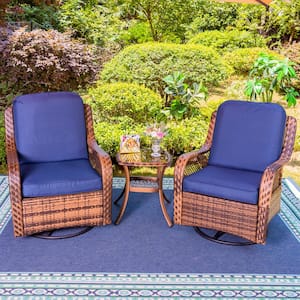 Black 3-Pieces Metal Patio Conversation Sectional Seating Set with CushionGuard Blue Cushions