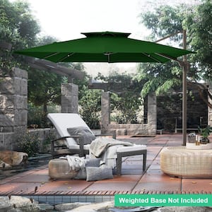 11 ft. x 11 ft. Square Two-Tier Top Rotation Outdoor Cantilever Patio Umbrella with Cover in Green