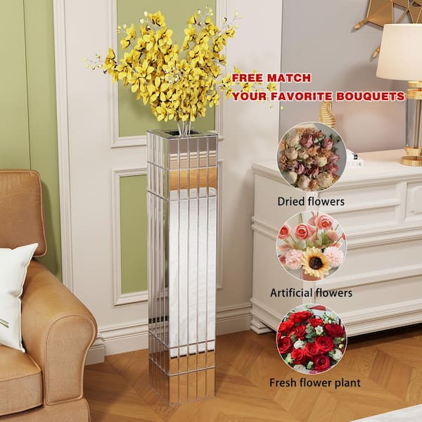 ボトルの置物 36 in. Silver Mirrored Glass Floor Vase for Home Decor Large Cube
