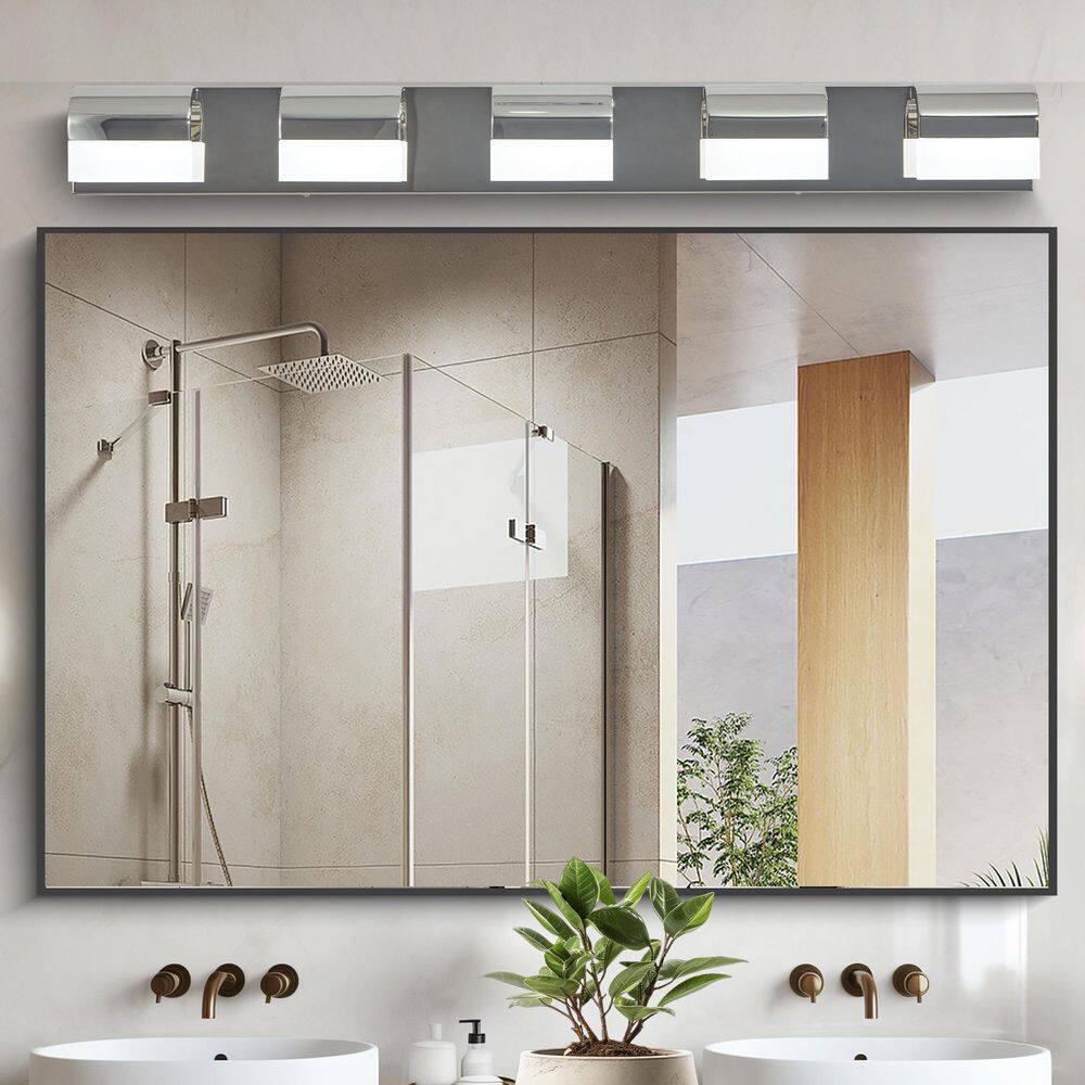 38 in. 5-Light Chrome LED Vanity Light with Frosted Acrylic Shade price history on PriceWatchPro