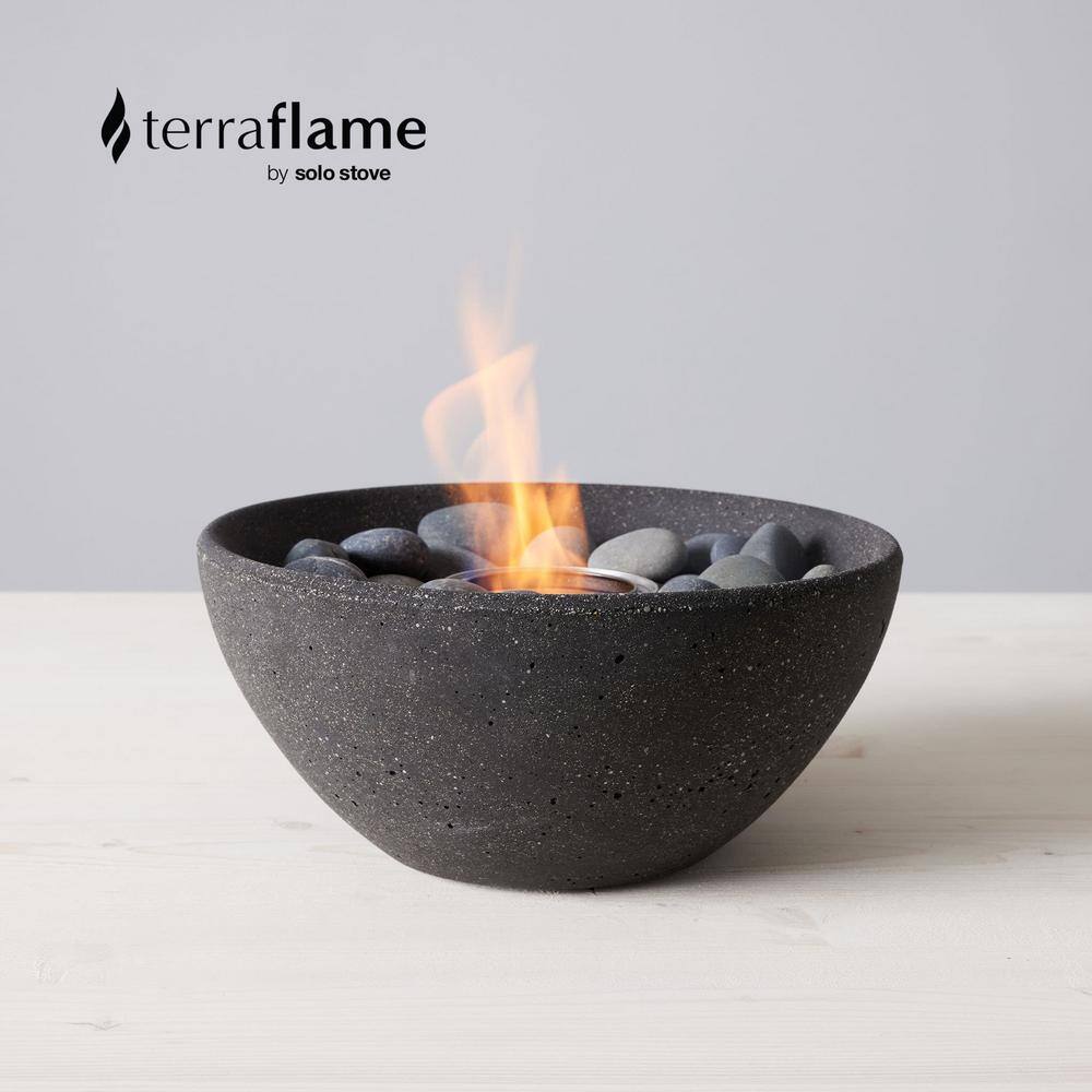 Graphite Concrete Gel Fuel Fire Bowl with River Stones