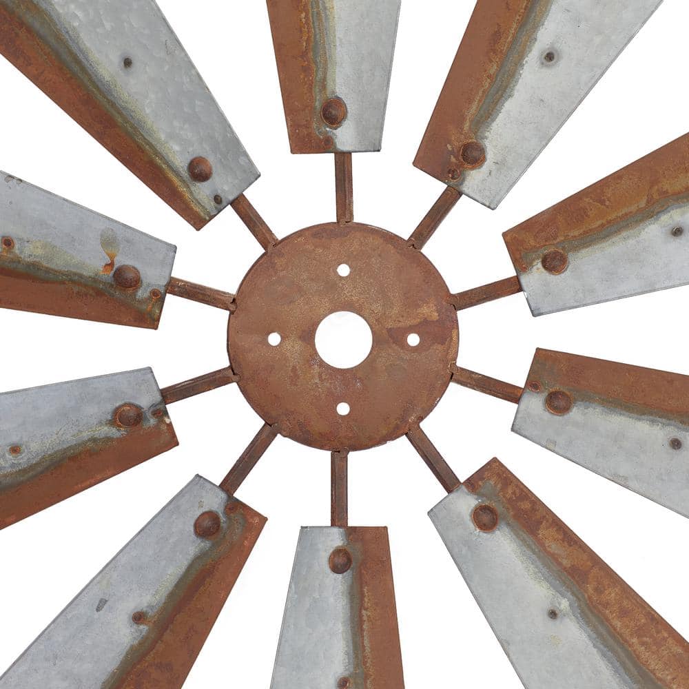 Rustic Brown Iron Windmill Wall Sculpture 30" Farmhouse Decor