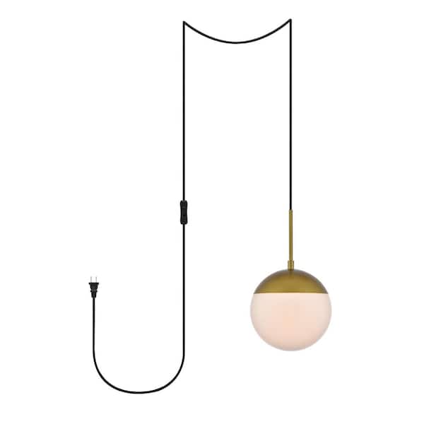 Unbranded Home Living 40-Watt 1-Light Brass Shaded Pendant Light with Glass Shade, No Bulbs Included