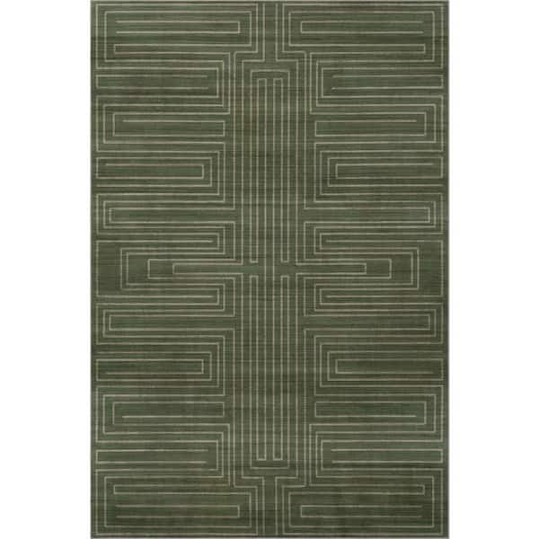 Serenya Maze Washable Area Green 5 ft. x 7 ft. Indoor Area Rug