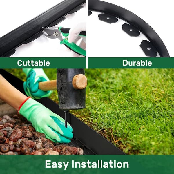 Phewnyzo 40 ft. Black Plastic Garden Edging with 36 Stakes, 2 in