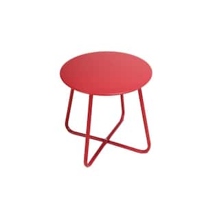 17.7 in Metal Round Outdoor Coffee Table in Red