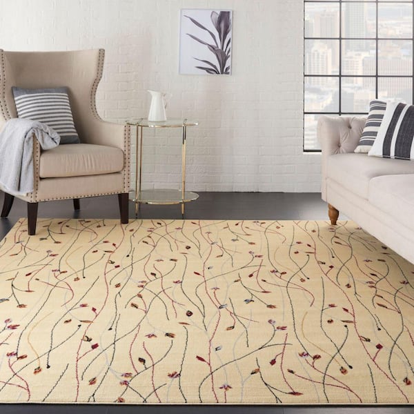 Grafix Cream 8 ft. x 10 ft. Floral Contemporary Area Rug
