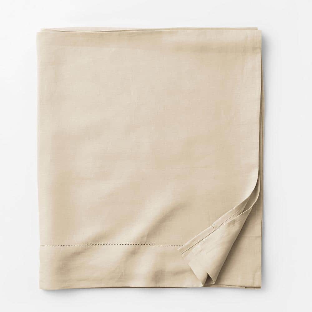 The Company Store Solid Washed Parchment Linen King Flat Sheet 50548A-K ...