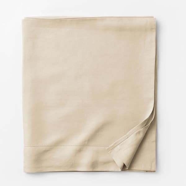 The Company Store Solid Washed Parchment Linen Queen Flat Sheet
