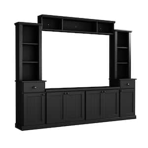 Black Minimalist Entertainment Center Fits TV's up to 75 in. with Bridge and Adjustable Shelves