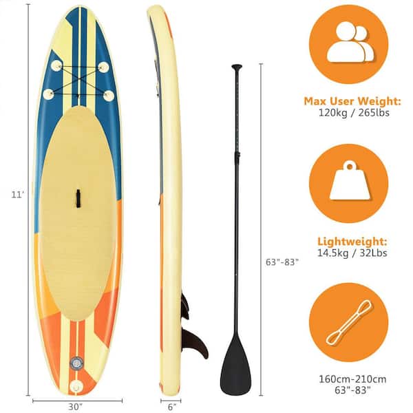 11FT Inflatable Stand Up Paddle Board SUP Surfboard Adjustable Non-Slip Deck 