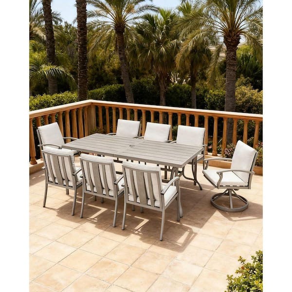Limed Oak 9-Piece Aluminum Patio Furniture Set Outdoor Dining Set