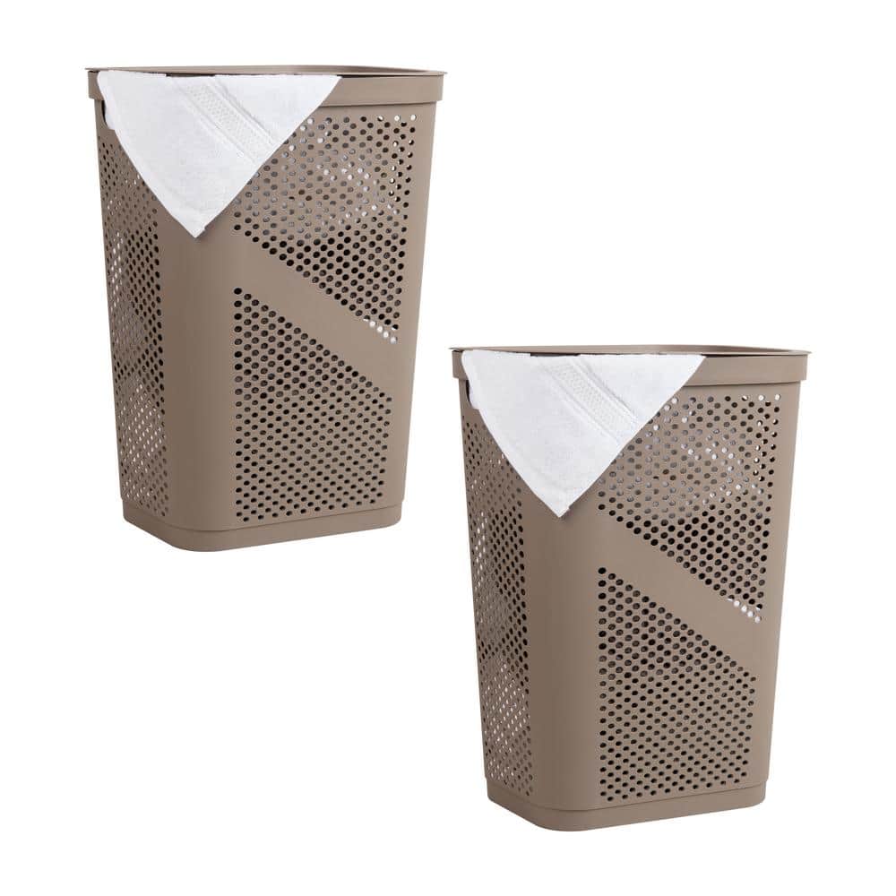 Tan 23.5 in. H x 13.75 in. W x 17.25 in. L Plastic 60L Modern Rectangle Laundry Room Hamper with Lid (Set of 2) price history on PriceWatchPro