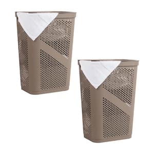 Tan 23.5 in. H x 13.75 in. W x 17.25 in. L Plastic 60L Slim Ventilated Rectangle Laundry Hamper with Lid (Set of 2)