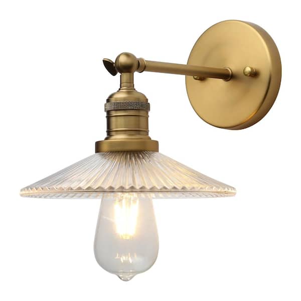 Industrial Vintage Wall Sconce 1-Light with Funnel Ribbed Clear Glass Shade, Indoor Wall Mounted Lamp Fixture