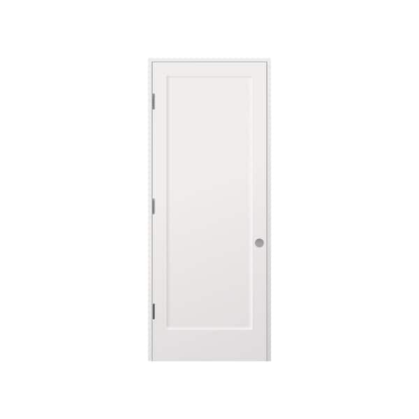 30 in. x 84 in. Right-Handed Solid Core White Primed Composite Single Prehung Interior Door Polished Nickel Hinges
